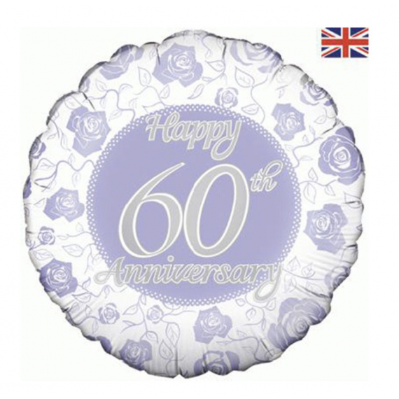 60th Anniversary Round Foil Balloon - Inflated 60th Anniversary Round Foil Balloon - Inflated
