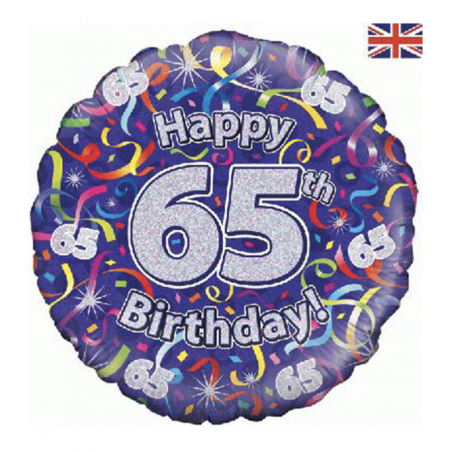 Purple 65th Birthday Round Foil Balloon - Inflated
