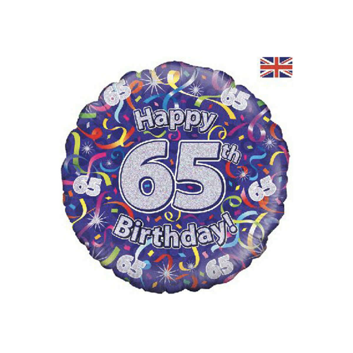 Purple 65th Birthday Round Foil Balloon - Inflated