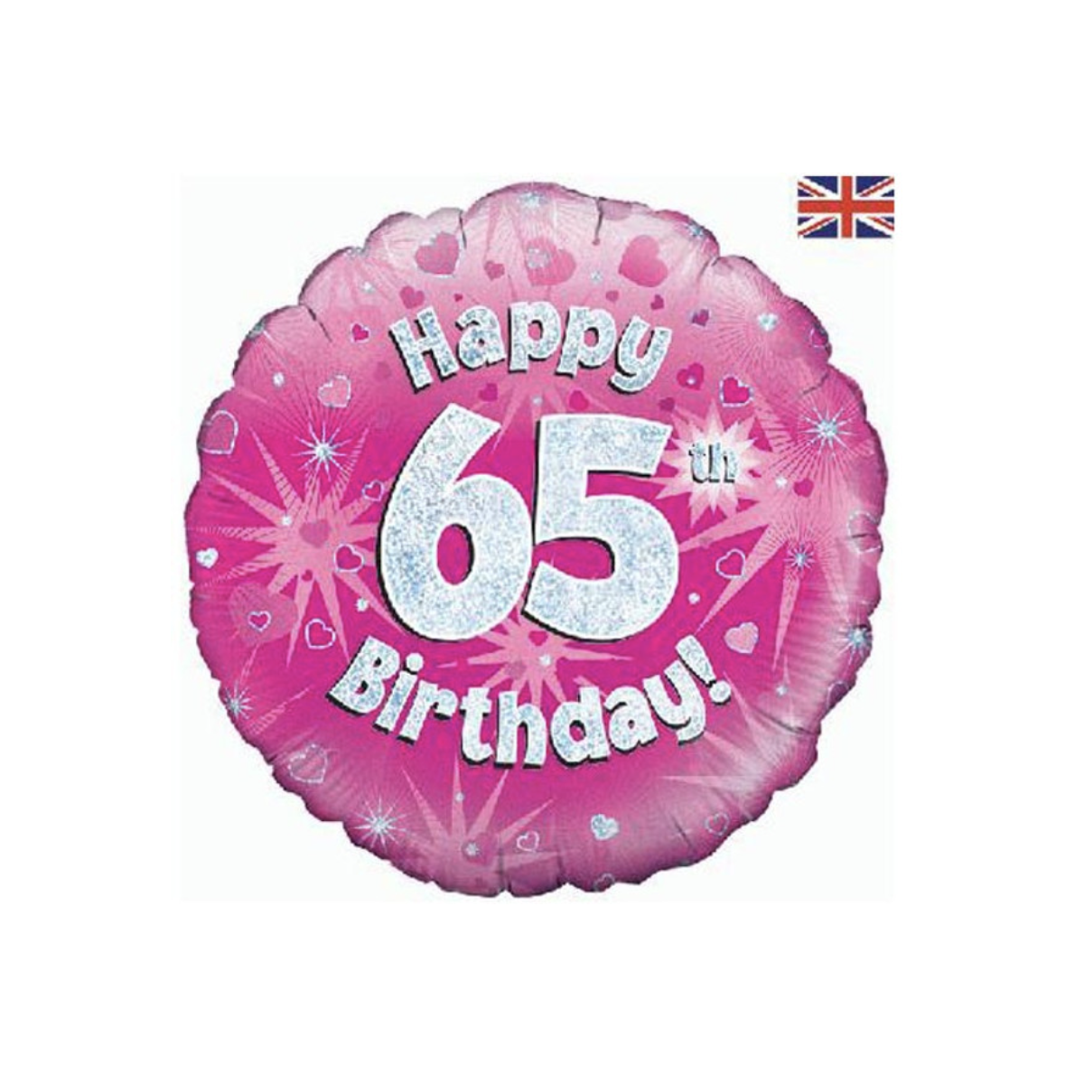 Pink 65th Birthday Round Foil Balloon - Inflated