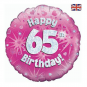 Pink 65th Birthday Round Foil Balloon - Inflated