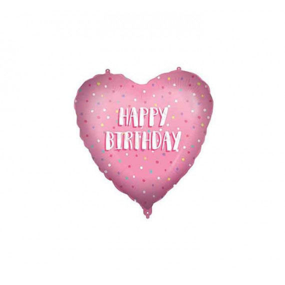 Pink Heart Happy Birthday Foil Balloon - Inflated