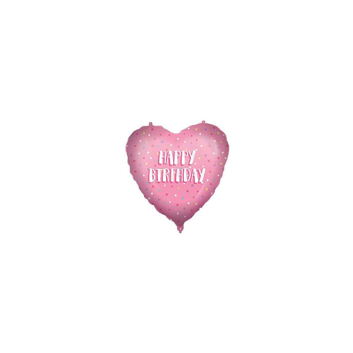 Pink Heart Happy Birthday Foil Balloon - Inflated