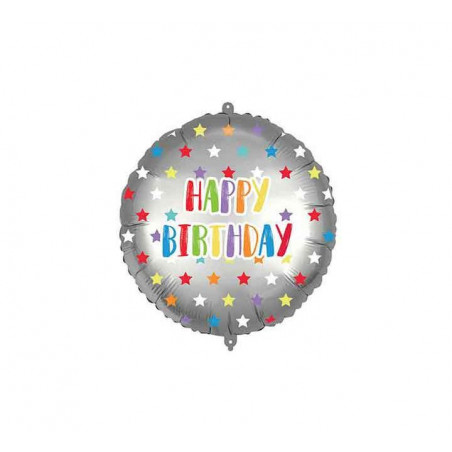 Coloured Happy Birthday Round Foil Balloon - Inflated