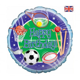 Sports Happy Birthday Round Foil Balloon - Inflated