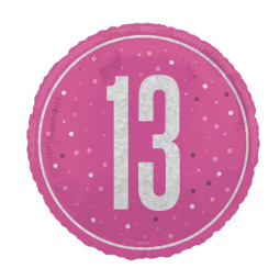 Pink 13th Birthday Round Foil Balloon - Inflated
