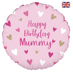 Pink Happy Birthday Mummy Round Foil Balloon - Inflated