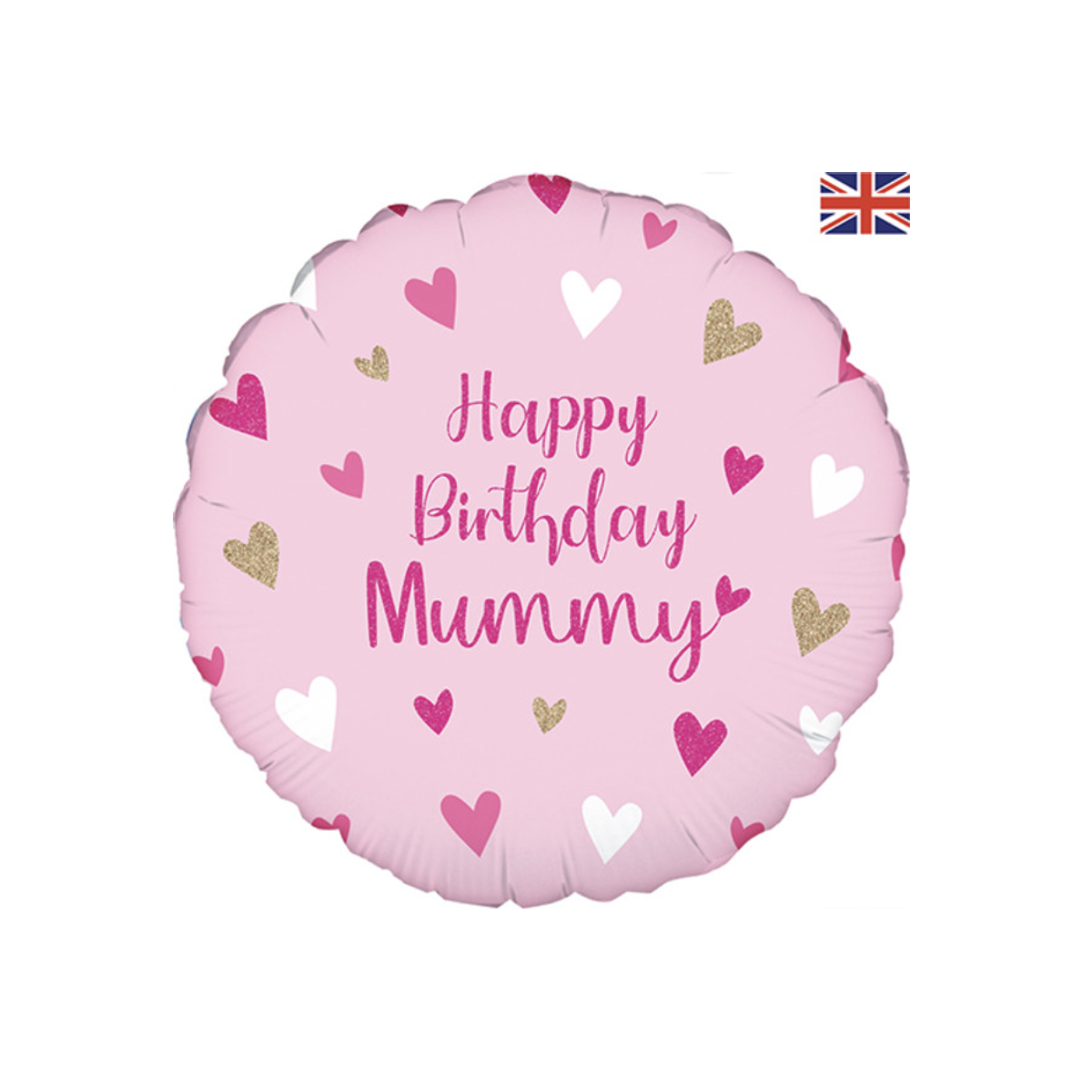 Pink Happy Birthday Mummy Round Foil Balloon - Inflated