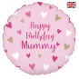 Pink Happy Birthday Mummy Round Foil Balloon - Inflated