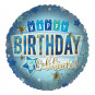 Blue Happy Birthday Round Foil Balloon - Inflated