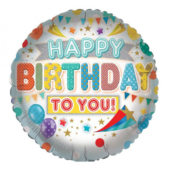 Happy Birthday Round Foil Balloon - Inflated