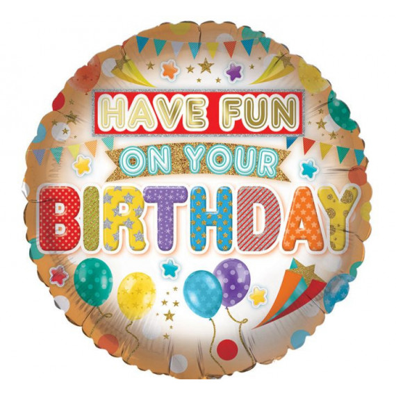 Happy Birthday Round Foil Balloon - Inflated