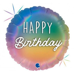 Rainbow Happy Birthday Round Foil Balloon - Inflated