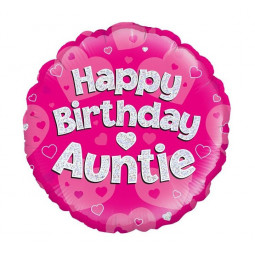 Pink Happy Birthday Auntie Round Foil Balloon - Inflated