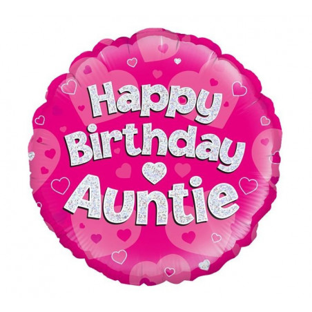 Pink Happy Birthday Auntie Round Foil Balloon - Inflated