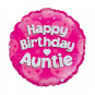 Pink Happy Birthday Auntie Round Foil Balloon - Inflated