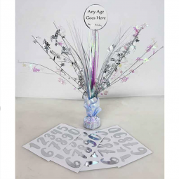 Silver and White Happy Birthday Add An Age Centrepiece