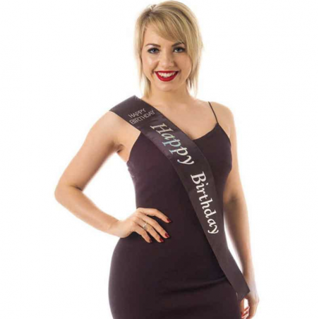 Black Happy Birthday Sash