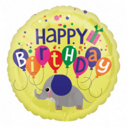 Happy Birthday ELephant Round Foil Balloon - Inflated