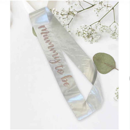 White and Rose Gold Mummy To Be Sash