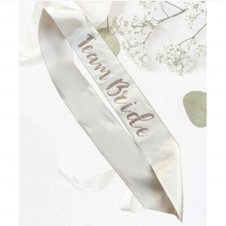 White and Gold Team Bride Sash