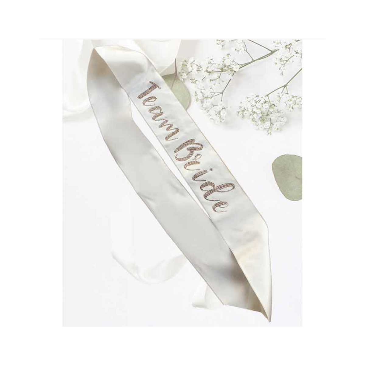 White and Gold Team Bride Sash