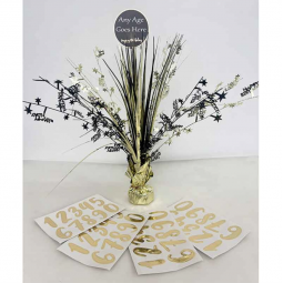 Black and Gold Happy Birthday Add An Age Centrepiece