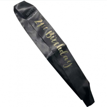 Black 21st Birthday Sash