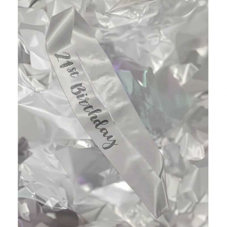 White 21st Birthday Sash