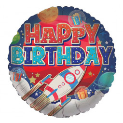 Space Happy Birthday Foil Balloon - Inflated