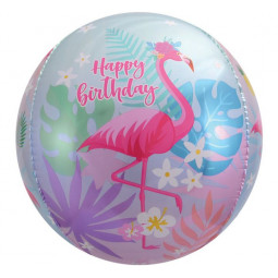 Happy Birthday Flamingo Orbz Balloon - Inflated