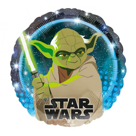 Star Wars Yoda Round Foil Balloon - Inflated Star Wars Yoda Round Foil Balloon - Inflated
