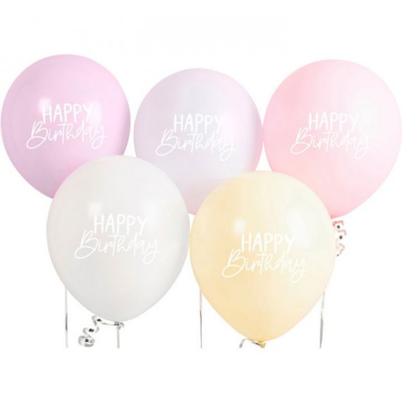 Pastel Happy Birthday Latex Balloons - Inflation Options