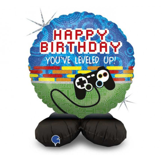 Gaming Happy Birthday Air Filled Foil Balloon - Inflated
