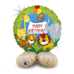 Jungle Happy Birthday Air Filled Foil Balloon - Inflated