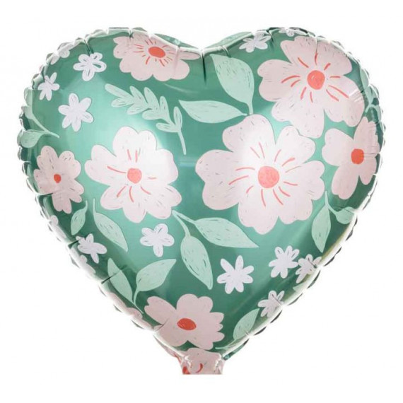 Flower Print Heart Foil Balloon - Inflated Flower Print Heart Foil Balloon - Inflated