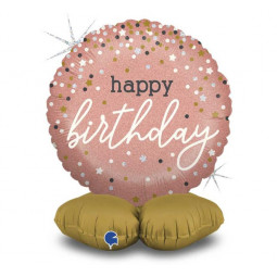 Rose Gold Happy Birthday Air Filled Foil Balloon - Inflated