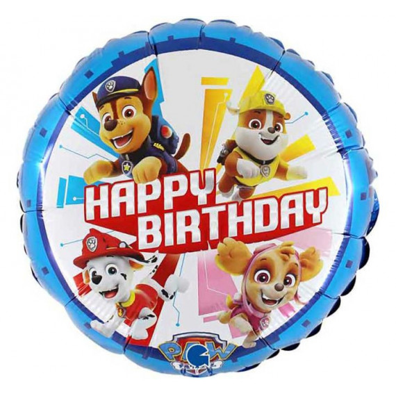 Paw Patrol Happy Birthday Round Foil Balloon - Inflated