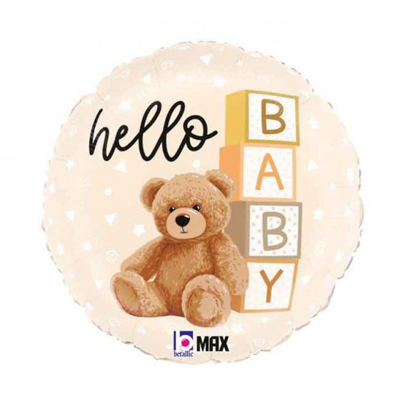 Teddy bear Hello Baby Round Foil Balloon - Inflated Teddy bear Hello Baby Round Foil Balloon - Inflated