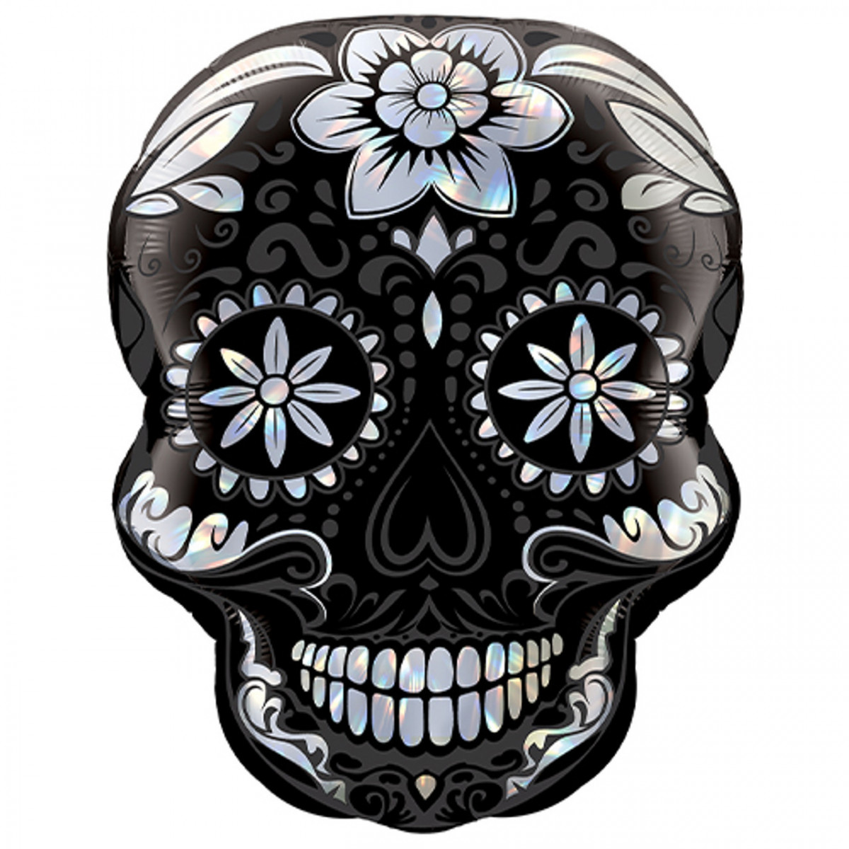Black Sugar Skull Supershape Foil Balloon - Inflated Black Sugar Skull Supershape Foil Balloon - Inflated