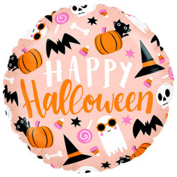 Happy Halloween Cute Icons Round Foil Balloon - Inflated