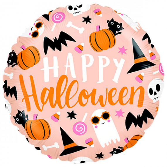 Happy Halloween Cute Icons Round Foil Balloon - Inflated Happy Halloween Cute Icons Round Foil Balloon - Inflated