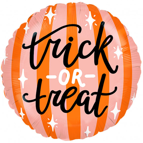 Trick or Treat Round Foil Balloon - Inflated Trick or Treat Round Foil Balloon - Inflated