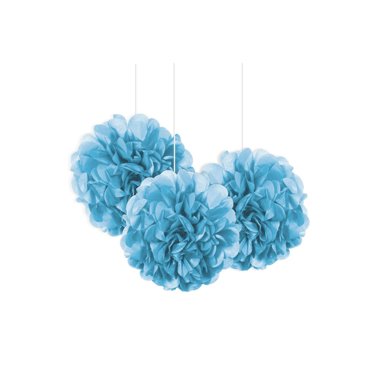 3 Light Blue Tissue Paper Pom Pom Decorations 3 Light Blue Tissue Paper Pom Pom Decorations
