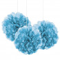 3 Light Blue Tissue Paper Pom Pom Decorations 3 Light Blue Tissue Paper Pom Pom Decorations