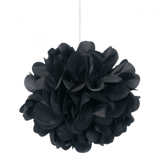 3 Black Tissue Paper Pom Pom Decorations 3 Black Tissue Paper Pom Pom Decorations
