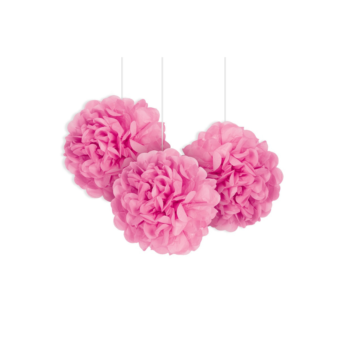 3 Hot Pink Tissue Paper Pom Pom Decorations 3 Hot Pink Tissue Paper Pom Pom Decorations