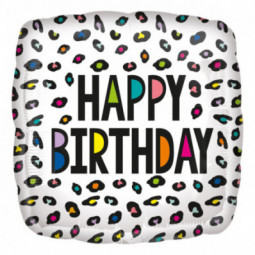 Rainbow Leopard Happy Birthday Square Foil Balloon - Inflated