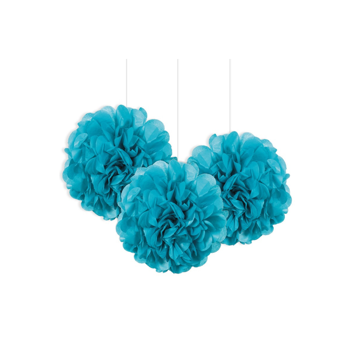 3 Caribbean Blue Tissue Paper Pom Pom Decorations 3 Caribbean Blue Tissue Paper Pom Pom Decorations