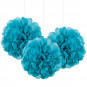 3 Caribbean Blue Tissue Paper Pom Pom Decorations 3 Caribbean Blue Tissue Paper Pom Pom Decorations